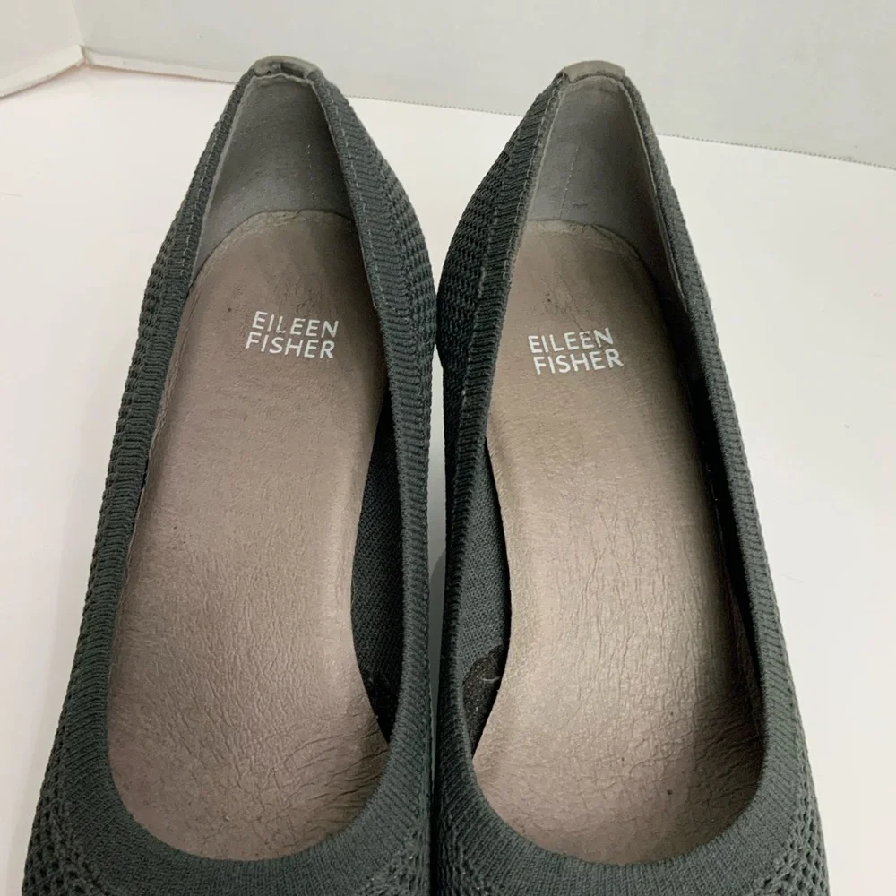 Eileen‎ Fisher Sz 7.5 Kiss Knit Sock Suede Heel Charcoal Gray Pumps Heels Career